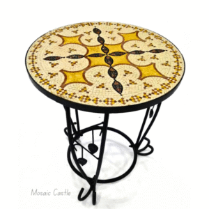 Handcrafted Mosaic Round Table – Geometric Elegance