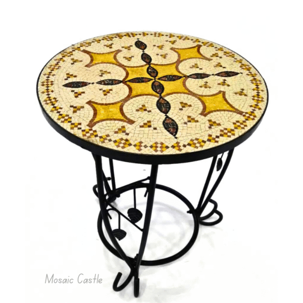 Handcrafted Mosaic Round Table – Geometric Elegance