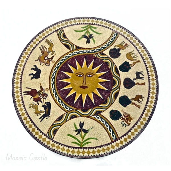 Handcrafted Round Mosaic Table with a Celestial Moon - Image 2