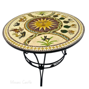 Handcrafted Round Mosaic Table with a Celestial Moon