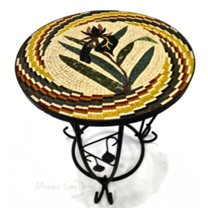 Black Iris Round Mosaic Table with 3D Frame