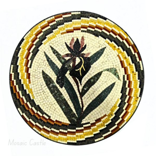 Black Iris Round Mosaic Table with 3D Frame - Image 2