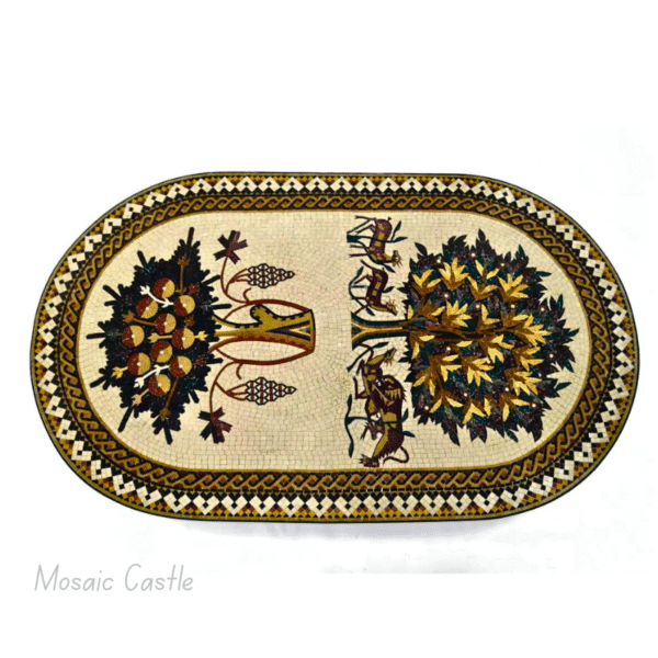 "Tree of Life and Madaba" Oval Mosaic Table - Image 2