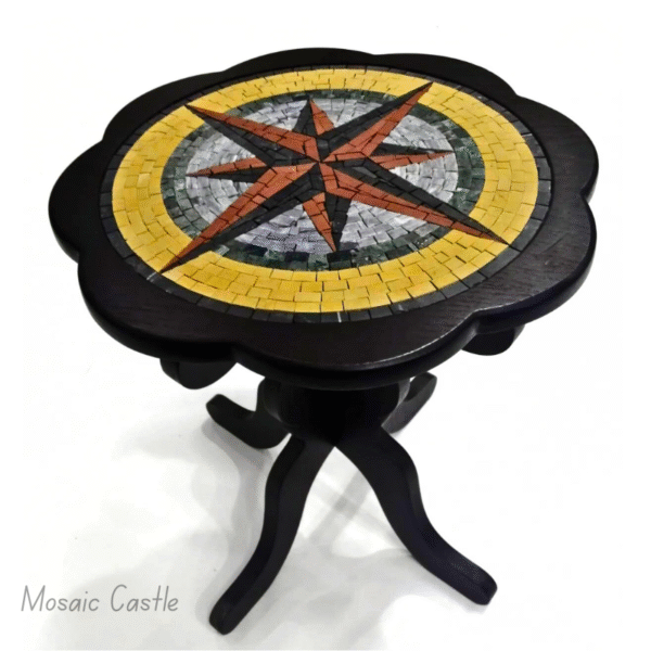 Circular Mosaic Table Compass Design