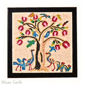 Handmade Mosaic Wall Art "Birds and Pomegranate Tree"